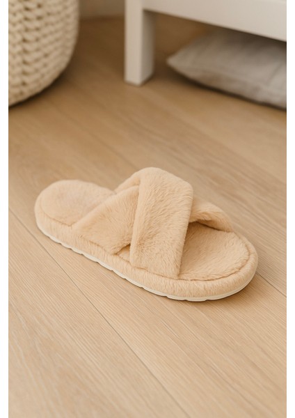 CP30 Tüylü Pofuduk Çapraz Kışlık Kadın Ev Terliği