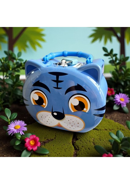 Tiger Kumbara, Sevimli Kaplan Tasarımlı, Metal Kilitli, Sarı Pembe Mavi Renk Seçenekli,