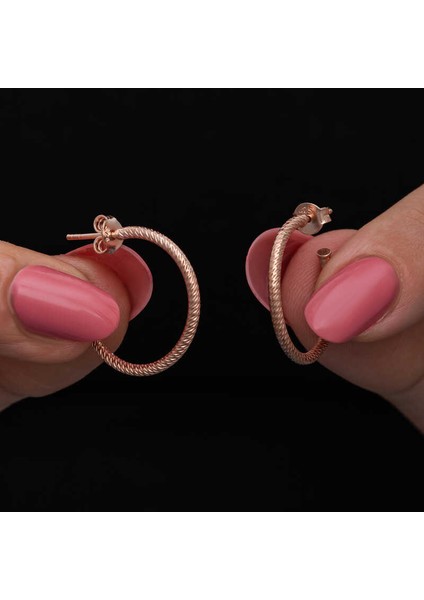 Gümüş Rose Kalemli Halka Kadın Küpe