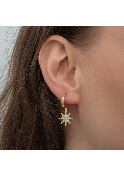 Gümüş Gold Sallantılı Kutup Yıldızı Kadın Küpe fırsatları