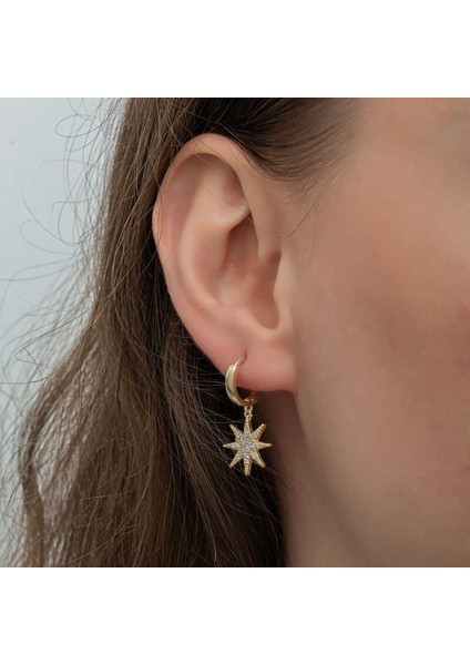 Gümüş Gold Sallantılı Kutup Yıldızı Kadın Küpe indirimleri