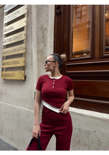 Düğme Yakalı Bordo Alt Üst Takım S3943 fiyatları