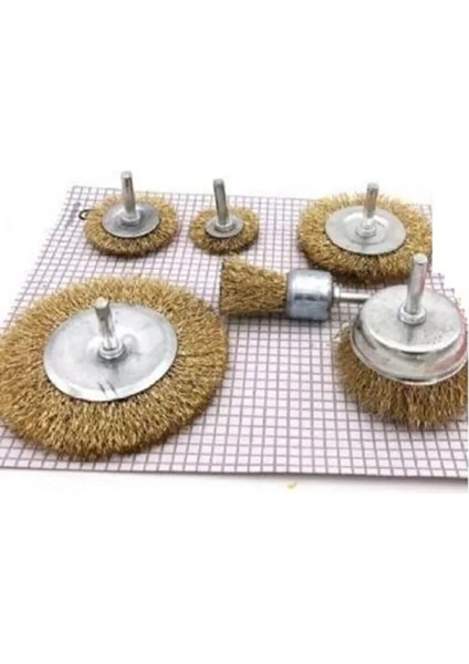 6 Parça Pimli Matkap Tel Fırça Seti (38MM+50MM+75MM+100MM) Dairesel +25MM KALEM+75MM Çanak