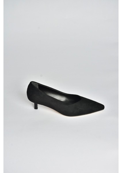 V404090302 Siyah Süet Sivri Burun Alçak Topuklu Kadın Ayakkabı