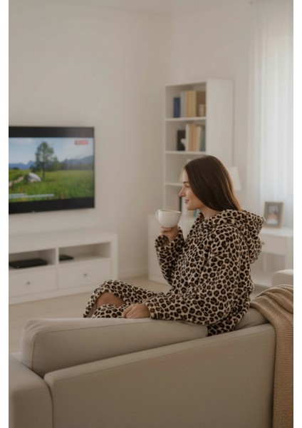 Serona Wellsoft Peluş Kapüşonlu Uzun Panço Yumuşak Dokulu Giyilebilir Tv Battaniyesi | Leopar S/m fırsatları