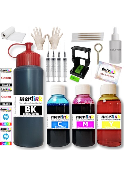 Mertınk Canon TS3750I PG-575 CL-576 Kartuş Dolum Seti 500ML SİYAH+3X100ML Renkli Mürekkep