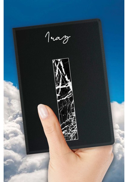 Isim Yazılı Pasaport Kılıfı Desenli Pasaport Kabı Kişiye Özel - I Harfi Mermer