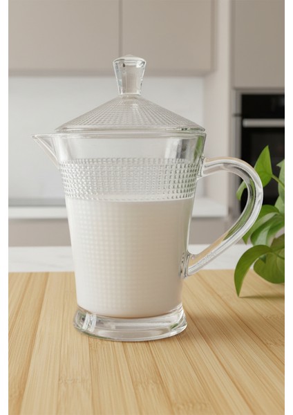 Elyra Cam Sütlük & Yağdanlık – Kapaklı Şeffaf Cam Sürahi 500 ml