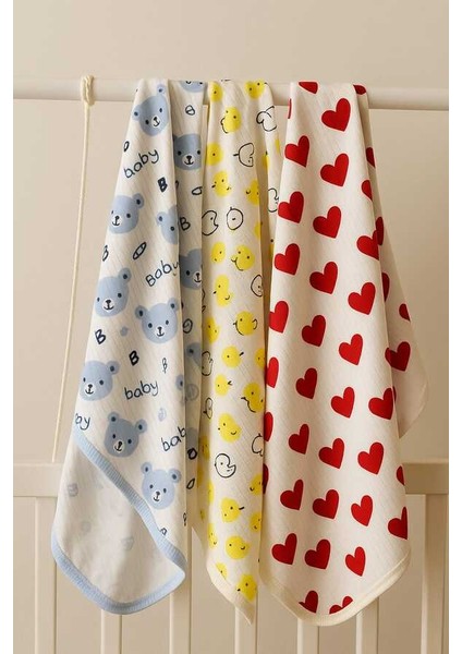 Çok Amaçlı Müslin Örtü & Battaniye 3'lü Set %100 Pamuk 80X90 cm