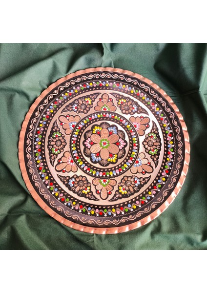 El Yapımı, Bakır Işlemeli Tepsi, Servis Tepsisi, Nişan Tepsisi, Kına Tepsisi, Çiçek Desenli Tepsi