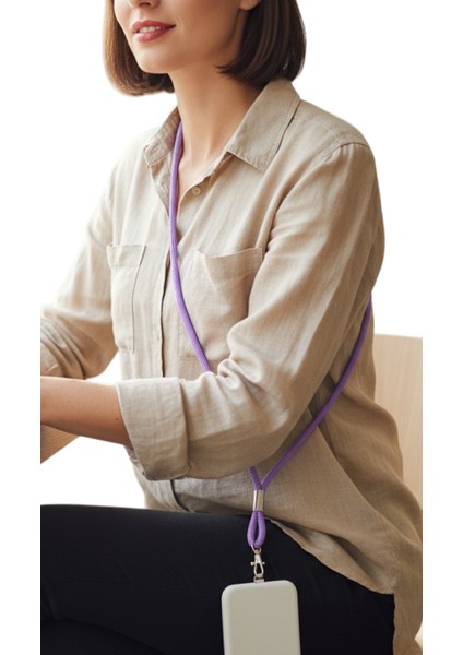 Lila Mor Paracord Telefon Askısı Crossbody (Ayarlanabilir) Tüm Kılıflara Uyumlu