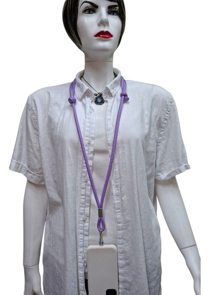 Lila Mor Paracord Telefon Askısı Crossbody (Ayarlanabilir) Tüm Kılıflara Uyumlu