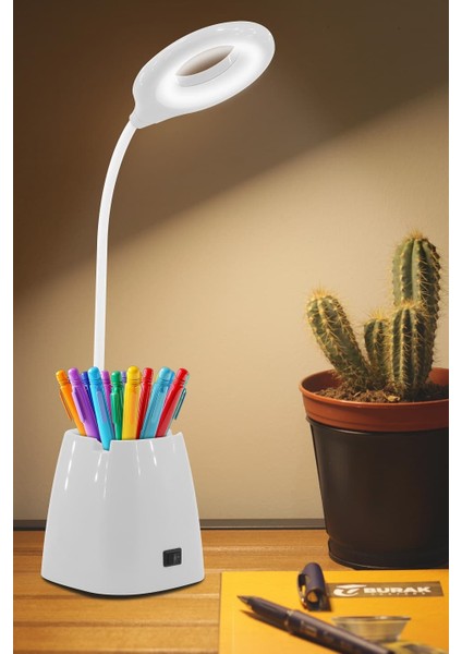 Masa Lambası Kalemlikli Telefon Tutuculu Kablolu LED Ders Çalışma Lambası