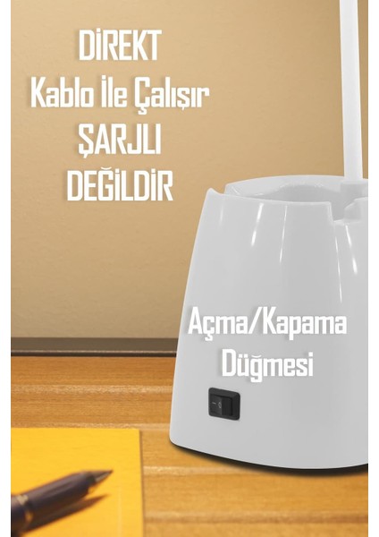 Masa Lambası Kalemlikli Telefon Tutuculu Kablolu LED Ders Çalışma Lambası modelleri