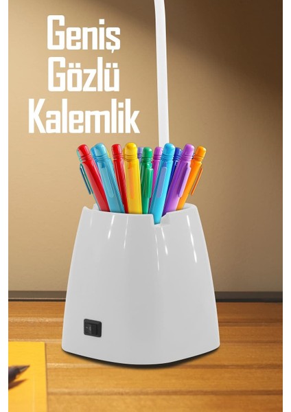 Masa Lambası Kalemlikli Telefon Tutuculu Kablolu LED Ders Çalışma Lambası indirimleri