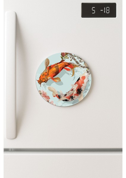 Desenli Temalı Yuvarlak Buzdolabı Magnet – 10X10 cm Koı
