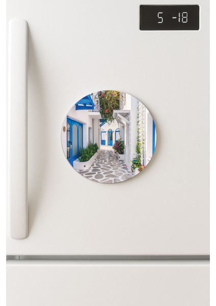 Desenli Temalı Yuvarlak Buzdolabı Magnet – 10X10 cm Santorini