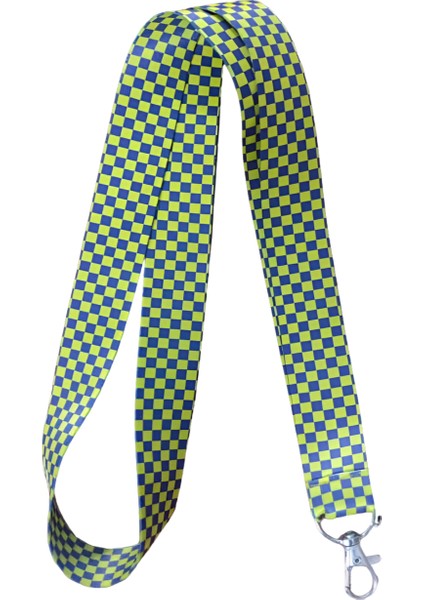 Sarı Lacivert Dama Kare Desenli Boyun Askı Ipi ve Telefon Askısı + Kartlık