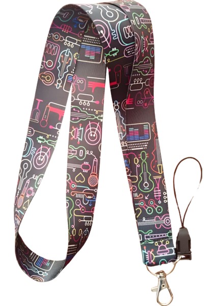 Müzik Aletleri Desenli Boyun Askı Ipi ve Telefon Askısı + Kartlık