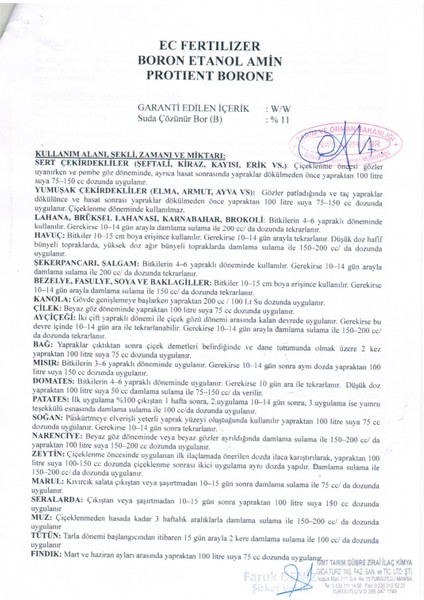 Protıent Borone B:11 Etanol Amin Şelatlı Sıvı Bor Gübresi 1 Lt – Bor Eksikliğine Karşı Etkili Çözüm fırsatları