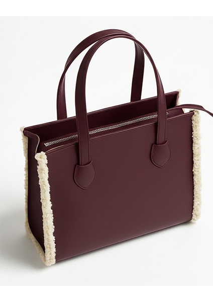 Bordo Polar Detaylı Geniş Omuz Çantası fiyatları