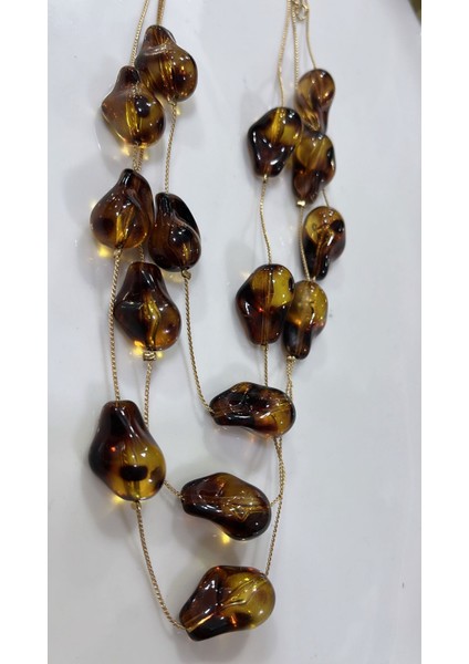 Amber Işıltılı Çoklu Zincir Kolye – El Yapımı Sanatsal Tasarım fiyatları