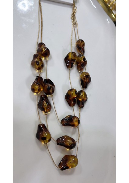 Amber Işıltılı Çoklu Zincir Kolye – El Yapımı Sanatsal Tasarım modelleri