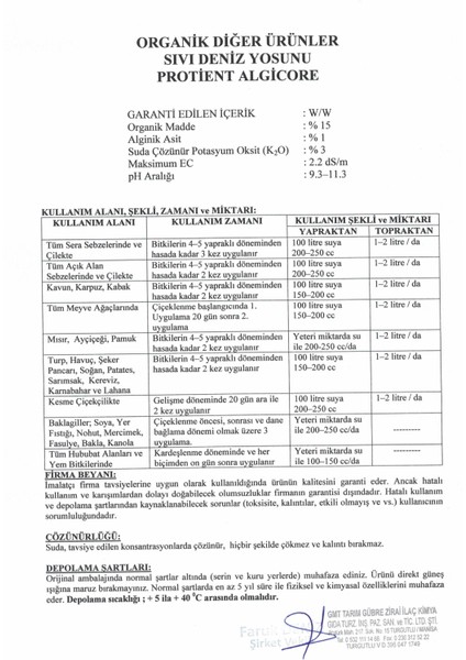 Algıcore 1 Lt – Doğal Deniz Yosunu Ekstraktı | Alginik Asit, Sitokinin ve Giberellin Içerikli Bitki Geliştirici modelleri
