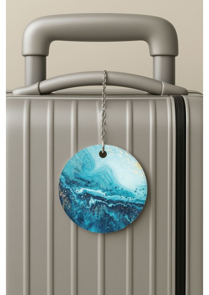 Pleksi Zincirli Bavul Etiketi Seyahat Tatil Için Tasarım Valiz Etiketi Tahiti Mermer