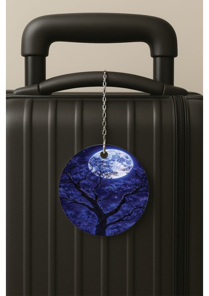 Korkutan Dolunay Desenli Uv Baskılı Pleksi Bavul Etiketi Seyahat Tatil Valiz Etiketi