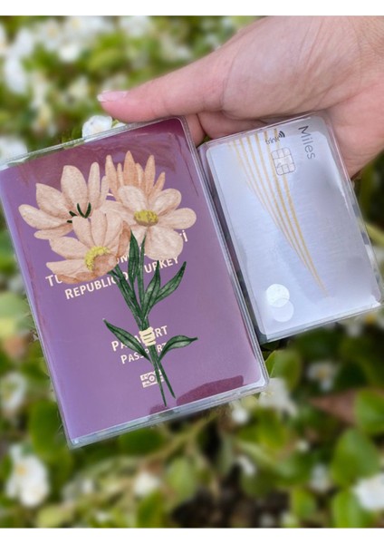 Kır Çiçeği Desenli Universal Şeffaf Pasaport Kılıfı Model Tüm Ülke Pasaportlarına Uygun