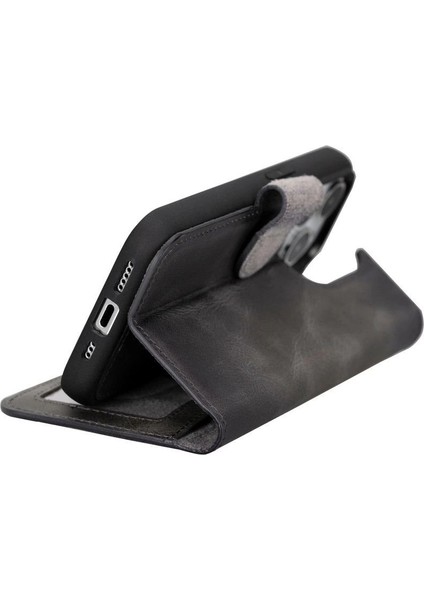 Apple iPhone 15 Uyumlu Deri Cüzdanlı Kılıf Mwwn VS4EF Gri modelleri