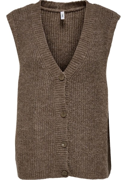 Onljane Sl V-Neck Button Vest Knt Kadın Kahverengi Yelek - 4815340