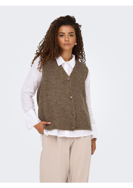 Onljane Sl V-Neck Button Vest Knt Kadın Kahverengi Yelek - 4815340 modelleri