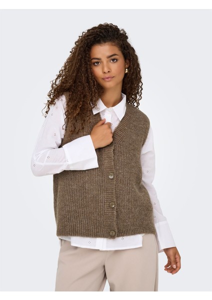Onljane Sl V-Neck Button Vest Knt Kadın Kahverengi Yelek - 4815340 fırsatları