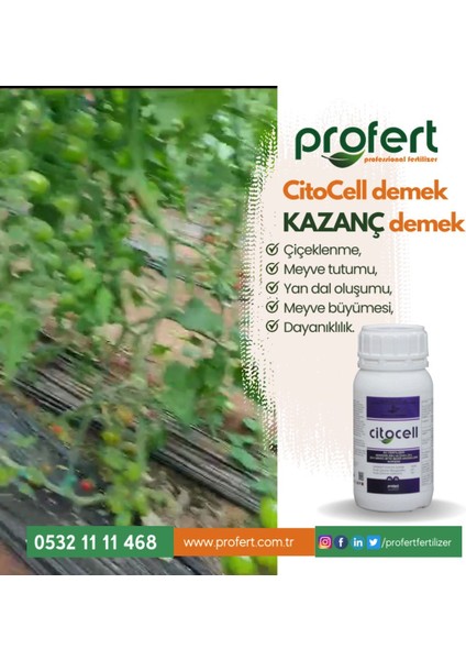 Cıtocell 1 Lt – Bitki Gelişim Düzenleyici – Yan Dal Oluşumu, Çiçeklenme ve Meyve Büyütme Için Özel Formül modelleri