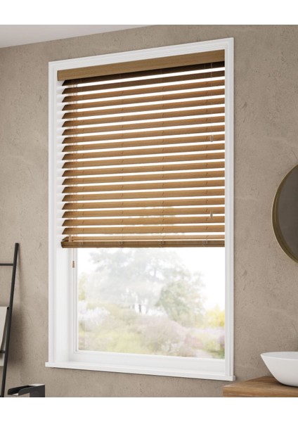 Wooden Blinds %100 Doğal Ahşap Jaluzi Perde 50MM,ALÜMINYUM Kasalı - Cappuccino Meşe Kurdelasız fırsatları