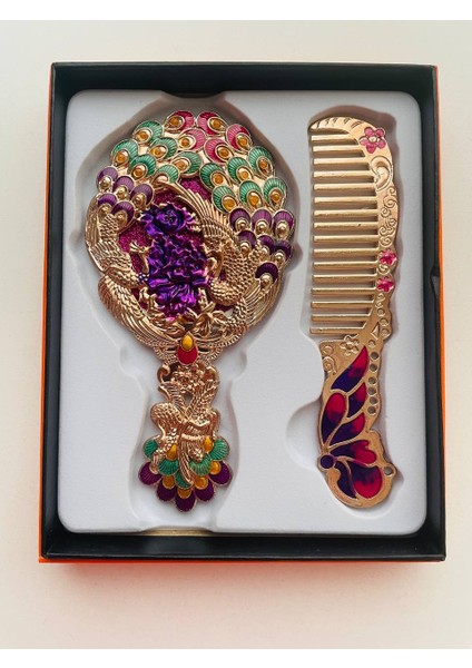 Ayna Tarak Seti, Kutulu-Metal-Hediyelik Takım, 13CM Aynalı Saç Fırçası, Tavuskuşu Figürlü fiyatları