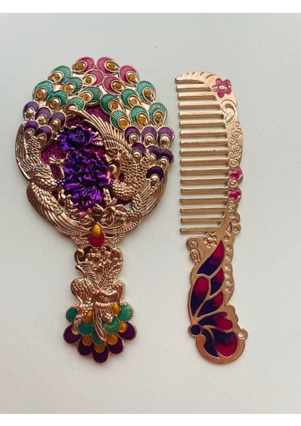 Ayna Tarak Seti, Kutulu-Metal-Hediyelik Takım, 13CM Aynalı Saç Fırçası, Tavuskuşu Figürlü indirimleri