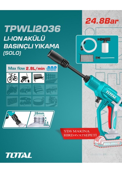 Lı-Ion Akülü Basınçlı Yıkama Solo Aküsüz TPWLI2036