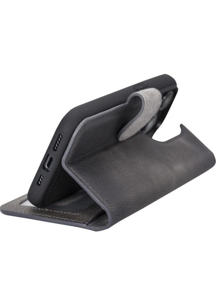 Apple iPhone 14 Pro Uyumlu Deri Cüzdanlı Kılıf Mwwn VS4EF Gri fiyatları