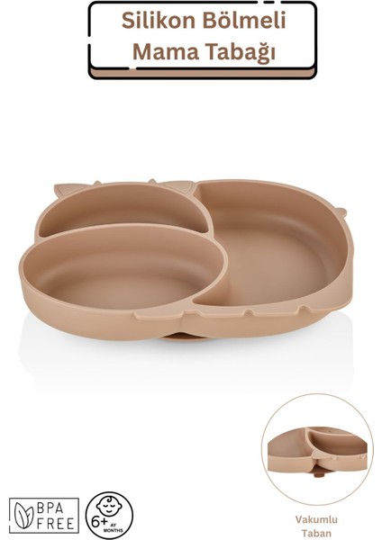 Silikon Bölmeli Mama Tabağı - Moka
