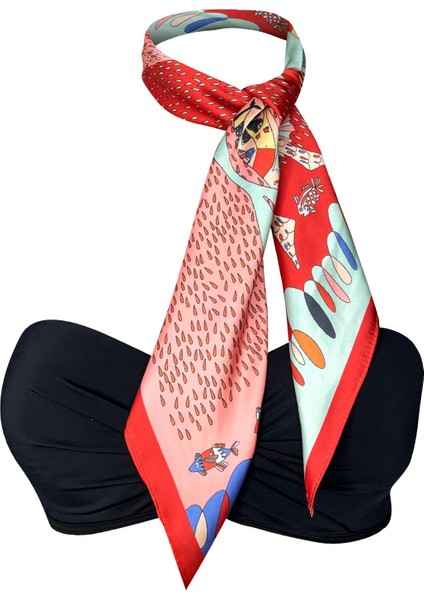 45*100 Scarf Aqua&narçiçeği Fular Eşarp