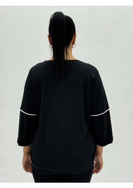 Büyük Beden Kedi Desenli Inci Detaylı Kapri Kol Geniş Kalıp Viskon Kadın Bluz indirimleri