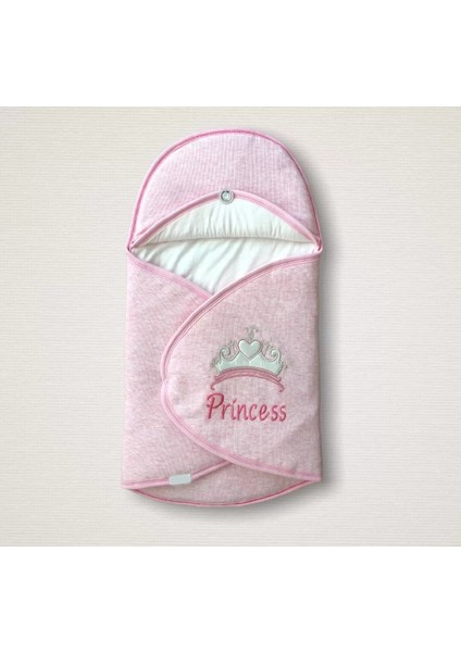 Litaetrend Yenidoğan Princess Nakışlı Çizgi Efektli Kız Bebek Klasik Kundak Bebek Battaniyesi Pembe
