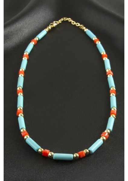 Turkuaz Boncuk Kristal Kolye