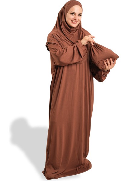 Kahve Iki Parça Namaz Elbisesi Viskon Düz 2504_14 modelleri