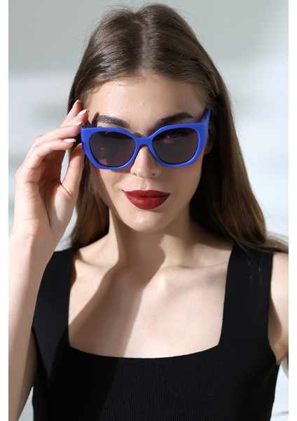 Kadın Oval Lacivert Renkli Cam Mat Güneş Gözlüğü Garson B