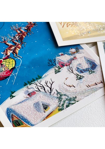 6lı Simli Kartpostal Seti, Yılbaşı, Noel Baba ve Geyikler fiyatları