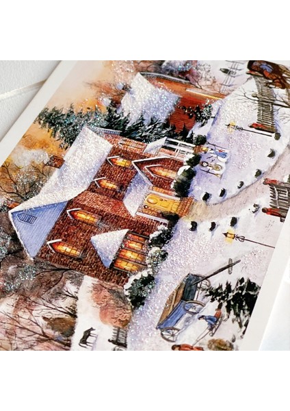 6lı Simli Kartpostal Seti, Yılbaşı, Noel Baba ve Geyikler modelleri